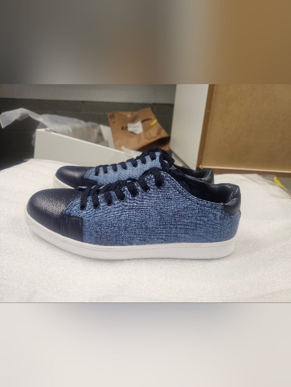 Men's Navy Blue Knit Sneakers - Casual Lace-Up